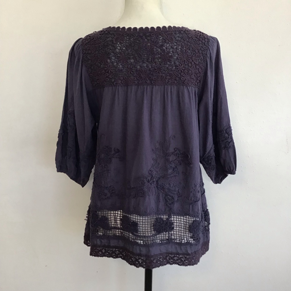 Sundance Women Elegant Purple Sheer Embroidered Tunic Top M - Picture 3 of 11